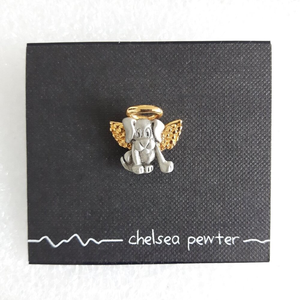 Chelsea Pewter Dog Angel Pin, Cartoon Dog Lapel Pin